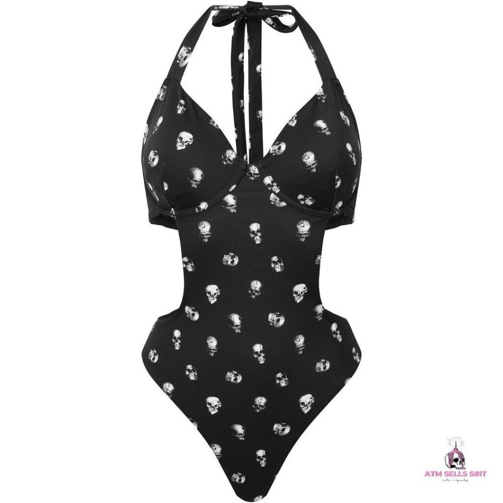 NWT Killstar Rebel Fate Skull Print Monokini Swimsuit SM - Picture 2 of 13